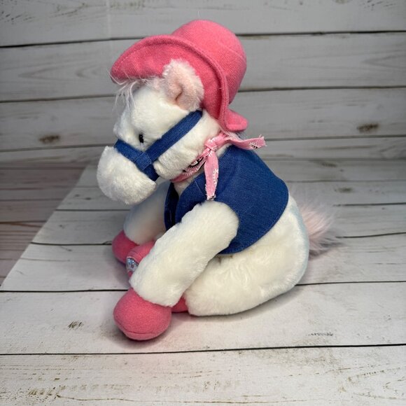 Aurora Cowboy Horse Plush White Pink Hat Bandana Boots Stuffed Animal 8" Toy - Picture 2 of 11